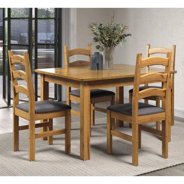 Imagem de Conjunto Sala de Jantar Mesa 120cm e 4 Cadeiras Estofadas 100% Madeira Maciça Napoli Espresso Móveis Nogueira/Cinza