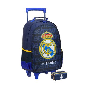 Imagem de Kit Escolar Real Madrid Mochila Rodas + Estojo Duplo Juvenil