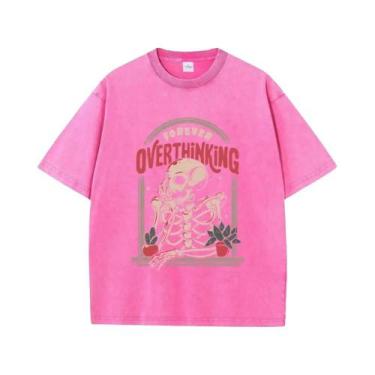 Imagem de Camiseta Feminina Oversize De Algodão Com Estampa De Esqueleto, Gola R