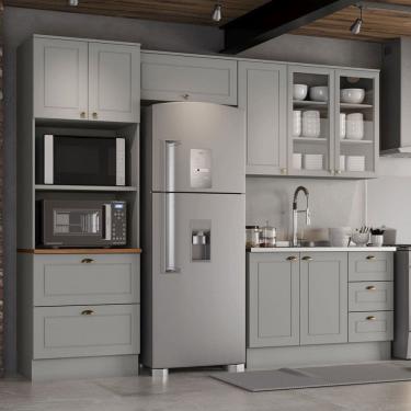 Imagem de Cozinha Completa Americana 8 Portas 5 Gavetas com Vidro 100% Mdfcinza/Natural - Henn