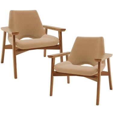 Imagem de Kit 02 Poltronas Decorativa Para Sala De Estar Living Base Madeira Becker L02 Bouclê Mostarda - Lyam Decor