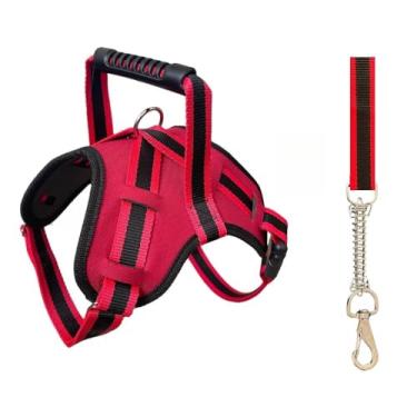 Imagem de Coleira Peitoral Ajustável com Guia para Cães Grandes – Peitoral Resistente com Anti-Puxão para Pitbull Doberman e Raças Fortes (VERMELHO,P)