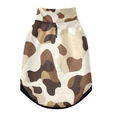 Imagem de SEHANY Casaco de cachorro marrom e branco com estampa de vaca para cães pequenos, superquente à prova de vento, jaqueta de inverno macia e aconchegante para clima de neve fria com coleira para animais