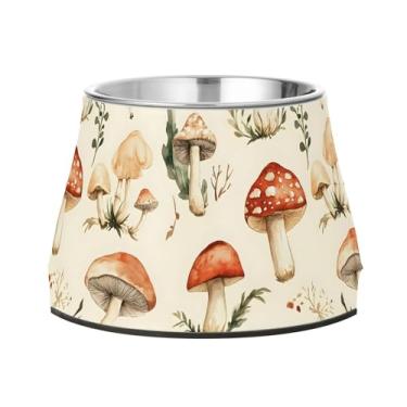 Imagem de SEHANY Tigelas para cães de ervas e cogumelos antiderrapante de aço inoxidável com fundo de borracha para evitar tombamento, tigelas elevadas para comida e água quadriculadas para cães e gatos