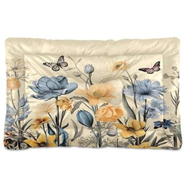 Imagem de SEHANY Cama para cães e gatos com flores silvestres coloridas com fundo antiderrapante, cama de canil, colchão macio para animais de estimação, lavável para cães pequenos, médios e grandes, gatos