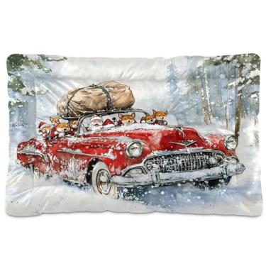 Imagem de SEHANY Cama de gato Corgi para carro vermelho de Natal com fundo antiderrapante, caixa de canil, colchão macio para animais de estimação, lavável, almofada de cama para cães pequenos, médios e grandes