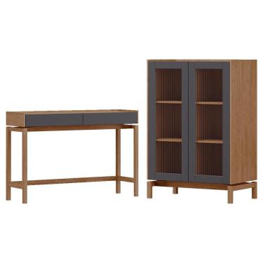 Imagem de Cristaleira 2 Portas Vidro Canelado Aparador 2 Gavetas Tauari Concret Milani Store