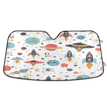 Imagem de ATTX Para-brisa de carro Cartoon Rockets 134.6 cm x 59.7 cm Escudo solar universal com proteção UV, persiana de janela frontal automática dobrável para caminhões Sedans SUVs #198