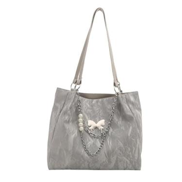 Imagem de Bolsa feminina elegante de grande capacidade com zíper suave e alças confortáveis, Prata