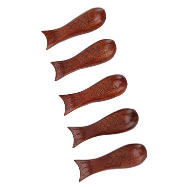 Imagem de Ymiko 5 Pçs de Madeira Em Forma de Peixe Pauzinho Descansa para Mesa de Cozinha, Colher Garfo Faca Titular Com Acabamento Natural, Organizador de Utensílio de Madeira para Jantar