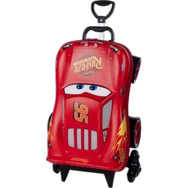 Imagem de Mala Infantil Cars McQueen 3D com Rodinhas - Vermelha - MAX TOY