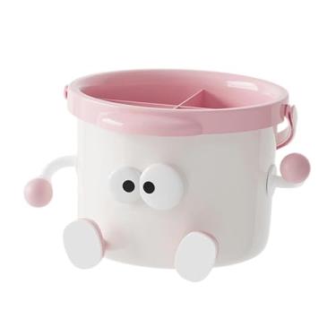 Imagem de predolo Organizador de mesa, porta-lápis e charmoso com alça larga, 4 compartimentos para maquiagem, material de escritório e controles remotos, Branco E Rosa