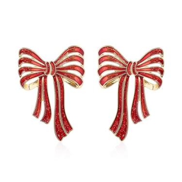 Imagem de Aishgjia Brincos de laço de Natal vermelhos e verdes para mulheres, brincos fofos de Natal, joias de Natal, Large, Metal, Sem pedra preciosa