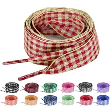 Imagem de UamGlsob Cadarços de sapato de fita de guingão de 25 mm, xadrez xadrez cetim chiques lindos cadarços de substituição para tênis feminino, Borgonha, 54"/140cm