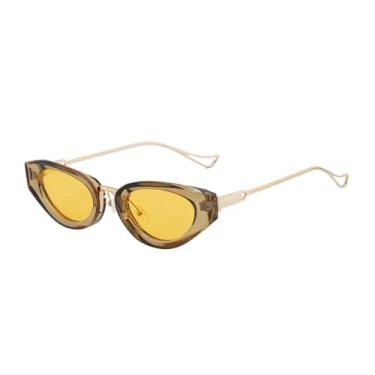 Imagem de Óculos de sol vintage estilo olho de gato, feminino, masculino, luxuoso, de metal, punk, popular, para dirigir ao ar livre, UV400 (amarelo chá)