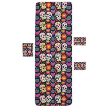 Imagem de STAYTOP Capa de toalha de cadeira de descanso, caveiras de açúcar morto, capa de espreguiçadeira, capas de cadeira de praia com bolsos para jardim ao ar livre, pátio, pátio, banhos de sol, gramado