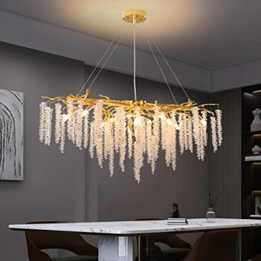 Imagem de Lustre de galhos de árvore L110CM dourado de luxo, luminária pendente retangular em formato de gota de cristal com 13 lâmpadas, ideal para ilha de cozinha, sala de estar, sala de jantar, hal