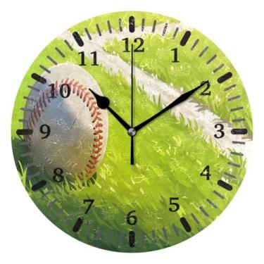 Imagem de CEBUGI 1 relógio de parede de beisebol, 1 relógio redondo operado por bateria, relógios de parede silenciosos sem tique-taque para cozinha, banheiro, quarto, escritório, decoração 25,4 cm