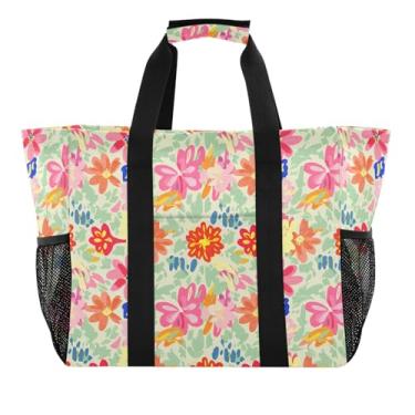 Imagem de Wassud Tulipas flores coloridas (2) sacolas de compras reutilizáveis grande bolsa organizadora de lona impermeável para praia, piquenique, lavanderia, viagem