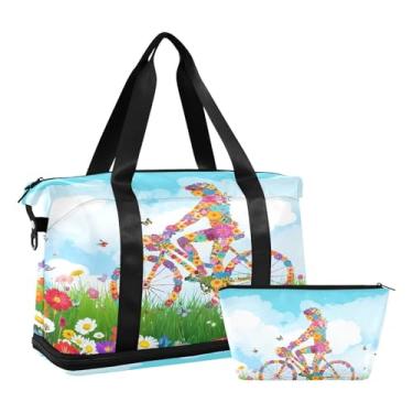 Imagem de STAYTOP Bolsa de ginástica feminina andando de bicicleta para mulheres e homens, à prova d'água, esportiva, viagem, bolsa de fim de semana com bolso molhado para viagem, academia, ioga, natação