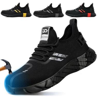 Imagem de KGJIANDA Tênis de bico de aço para homens, sapatos de bico de aço para homens e mulheres, tênis de trabalho leves e confortáveis, tênis de segurança para construção, indestrutível, à prova de