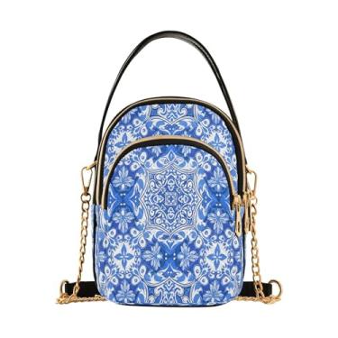 Imagem de CEBUGI Bolsa tiracolo feminina clutch para telefone azul branca floral elegante bolsa de ombro com alça de corrente removível