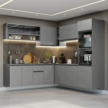 Imagem de Armário De Cozinha Completa De Canto 445cm Suspensa Cinza Nice Madesa 04 Cinza