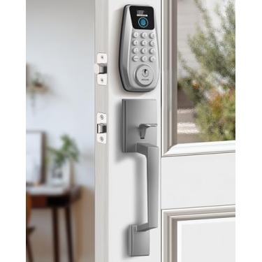 Imagem de DESLOC Fechadura de porta de entrada sem chave C110 com conjunto de alça e tela (tela inteligente), fechaduras de porta com impressão digital, fechadura de teclado, trava automática, teclas