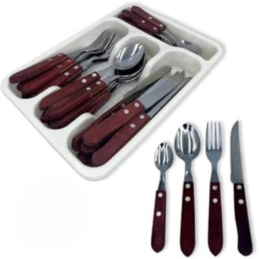 Imagem de Jogo De Talher Faqueiro Madeira Porta Talher Com Divisoria