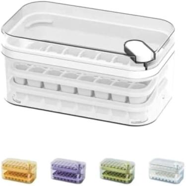 Imagem de Bandeja de gelo dupla com tampa, forma facil, reutilizavel e hermetica, azul