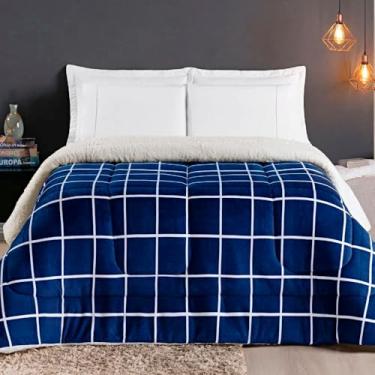 Imagem de Cobertor edredom grosso macio lã de ovelha sherpa coberdrom SOLTEIRO QUEEN e KING (Marinho Austin, King)