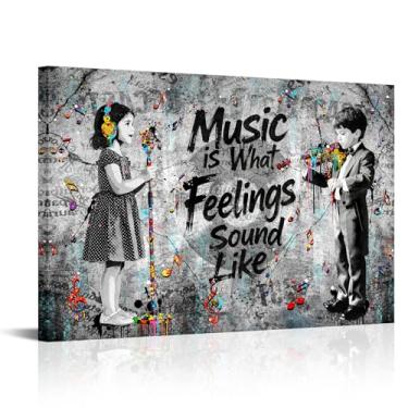 Imagem de Artmyharbor Arte de parede em tela com citação musical 61 x 91 cm preto e branco com notas coloridas para decoração de quarto de menino e menina