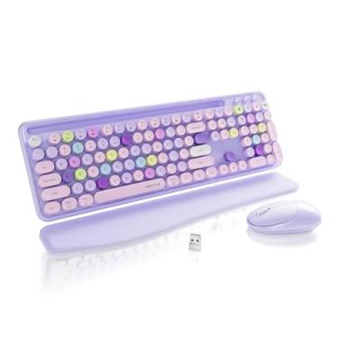 Imagem de FCPLU Teclado e mouse de computador com apoio de pulso para celular (roxo colorido