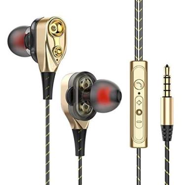Imagem de Fone de ouvido intra-auricular esportivo Dual-Dynamic Quad-core 3 5mm com isolamento ruído microfone e subwoofer para ce