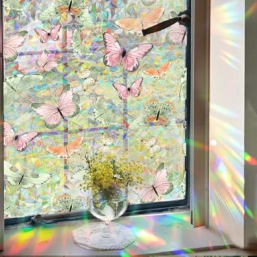 Imagem de Meetcolor Película decorativa para janela de privacidade de vitral de borboleta, adesivos de janela arco-íris, adesivos fixos estáticos para porta de vidro, casa, quarto, banheiro, controle de calor