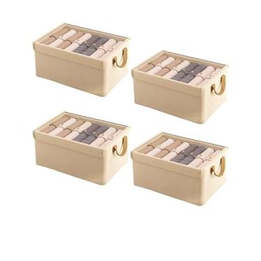 Imagem de Caixa Organizadora Dobrável para Roupas com Tampa | Organizador de Guarda-Roupa em Tecido Catiônico | Caixa de Armazenamento para Closet (bege*4)