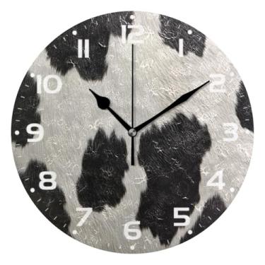 Imagem de JUZIHAI Relógio de parede de couro de vaca silencioso, sem tique-taque, relógios de parede redondos operados por bateria, fácil de ler, relógio decorativo de parede para casa, cozinha, sala de estar