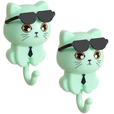 Imagem de Ganchos de Gato Bonito, Ganchos de Parede de Animais de Estimação de Desenho Animado Organizadores de Parede de Gato Autoadesivo para Chave, Bolsa, Chapéu, Toalha, Casacos, Chapéu " (Verde)