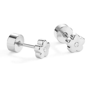 Imagem de Kokoma Brincos femininos de cartilagem de flor pequena de 20 g, zircônia cúbica, margarida de cristal, costas planas, brincos de concha Daith, piercing de tragus, joias delicadas, 20g, Aço inoxidável