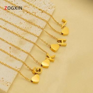 Imagem de Colar de letras de concha tridimensional banhado a ouro 18K, pingente feminino de 26 letras, joias incolores (G,B)