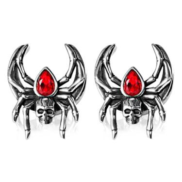Imagem de Niaspi 2 peças de alargadores de orelha de aranha de aço inoxidável para mulheres e homens, crânio gótico, cristal vermelho, aranha, crescente, alargador, alargador duplo, joia de piercing de