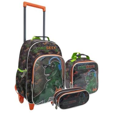 Imagem de Kit Mochila Infantil Escolar Rodinha Costas com Lancheira Estojo Crech