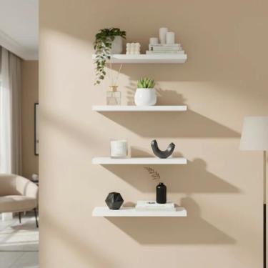 Imagem de Kit 04 Prateleiras 30cm MDF Nichos Sala Quarto Cozinha Banheiro Decora