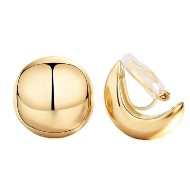 Imagem de FAN&LOUIS Brincos de bola de ouro, brincos de meia bola grossos banhados a ouro 24K para mulheres, orelhas não furadas, modernos, leves, hipoalergênicos, brincos de pressão 2026