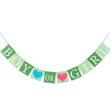 Imagem de PAPER JAZZ Decorações de revelação de gênero faixa verde menino ou menina decorações de chá de bebê adereços de foto revelar gênero bandeira bandeira