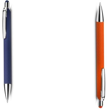 Imagem de Caneta Esferográfica em Metal, Azul com Detalhe Dourado Rosé, Ponta Touch Emborrachada, Escrita Média, Design Moderno, Corpo Cilíndrico, para Escritório (Azul e Laranja 2)