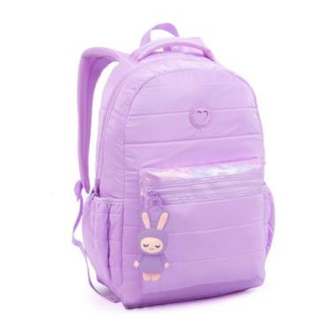 Imagem de Mochila Material Escolar Passeio Fofa Chaveiro Coelhinho 2 Divisórias 