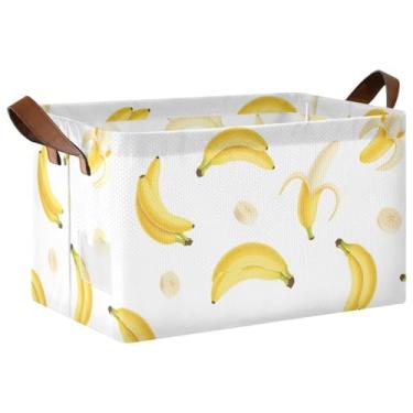 Imagem de Cesta dobrável para brinquedos de cachorro com alças, 43 cm x 29 cm x 25 cm, cestas para organizar roupas de banana amarela, banana, branca, organizador de roupas para armário, 1 pacote