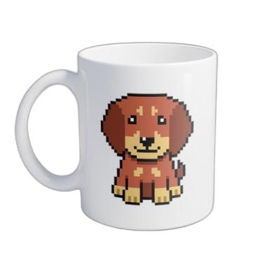 Imagem de Caneca Xícara de Café Porcelana 300ml Desenho Retro Dachshund Pixel Art