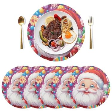 Imagem de Conjunto de 6 tapetes de mesa de PVC para casa de fazenda, vermelho, Papai Noel, 38 cm, jogo americano lavável para mesas redondas